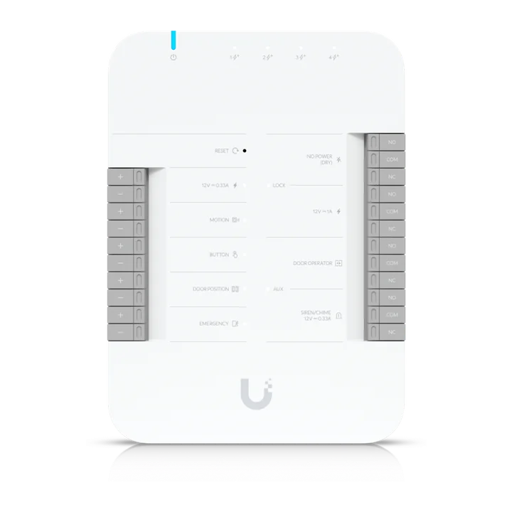 UniFi Access Door Hub, weißes Türmodul mit Anschlussklemmen